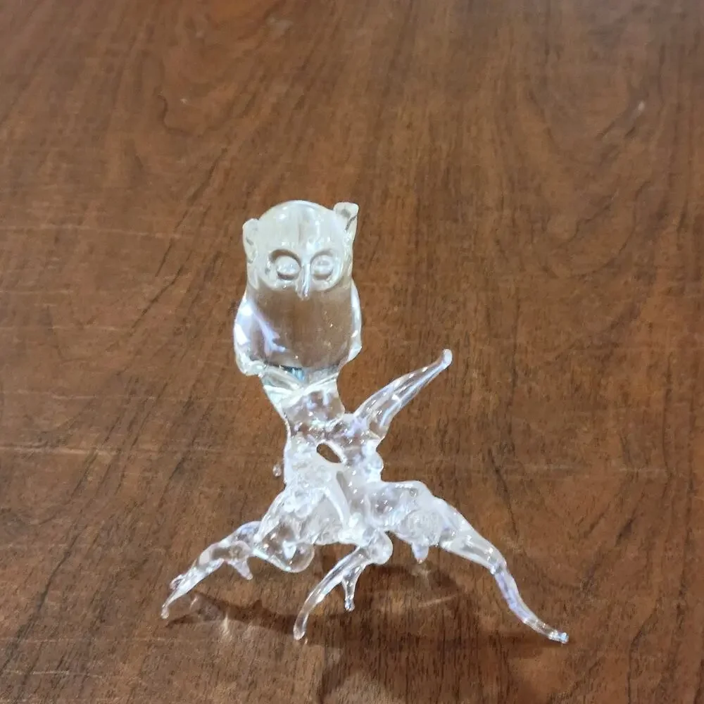 Vintage Owl on the branch Clear art glass sculpture Michael Dorofee